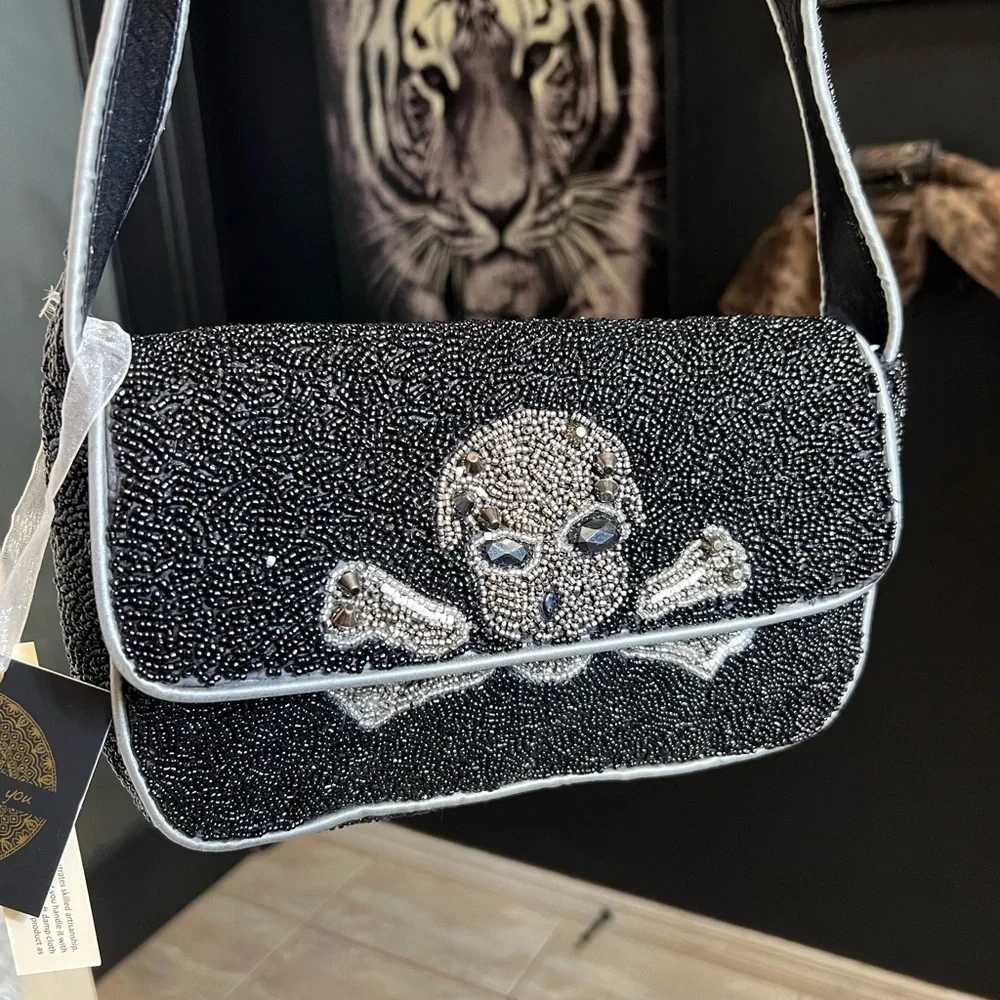 ☠️🖤MADE IN INDIA, VIRAL Skull Beaded Shoulder Bag🖤☠️NWT